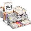 imageMarbrasse 3 Tier Mesh Desk Organizer with Drawer MultiFunctional Desk Organizers and Accessories Paper Letter Organizer with 2 Pen Holder for Home Office Supplies  BlackSilver