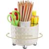 imageMarbrasse Desk Organizer 360Degree Rotating Pen Pencil Holder for Desk Desk Organizers and Accessories with 5 Compartments Pencil Organizer Transparent gold edgeMilky white