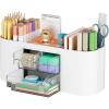 imageMarbrasse Desk Organizer Pen Holder for Desk with 3 Drawers MultiFunctional Pencil Holder Desk Organizers and Accessories with 7 Compartments for Home School ClassroomWhiteWhite