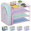 imageMarbrasse Desk Organizer and Accessories4Tier Paper Letter Tray Organizer with File HolderDesk Accessories ampamp Workspace Desktop Organizers for School Home Office Desk Supplies BlackPink