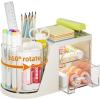 imageMarbrasse Desk Organizer with 2 Drawer 360Rotating Pen Holder for Desk Desk Organizers and Accessories with 6 Slots Pencil Organizer  2 Drawer Art Supply Storage Box Caddy for Office WhiteBeige