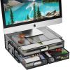 imageMarbrasse Monitor Stand with Drawer Monitor Stand Metal Mesh Desk Organizer with Three Pull Out Storage Drawers Monitor Stand with Storage Desktop Computer Stand for PC Laptop Printer iMac