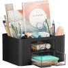 imageMarbrasse Pen Organizer with 2 Drawer MultiFunctional Pencil Holder for Desk Desk Organizers and Accessories with 5 Compartments  Drawer for Office Art Supplies WhiteBlack