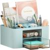 imageMarbrasse Pen Organizer with 2 Drawer MultiFunctional Pencil Holder for Desk Desk Organizers and Accessories with 5 Compartments  Drawer for Office Art Supplies WhiteBlue