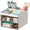 imageMarbrasse Pen Organizer with 4 Drawer MultiFunctional Pencil Holder for Desk Desk Organizers and Accessories with 4 Compartments  Drawer for Office Art Supplies WhiteWhite