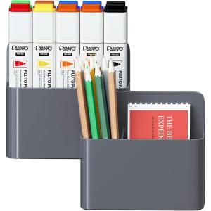 imageMagnetic Dry Erase Marker HolderPen and Eraser Holder for WhiteboardMagnet Pencil Cup Utility Storage Organizer for Office Refrigerator Locker and Metal Cabinets 2 PackGrey
