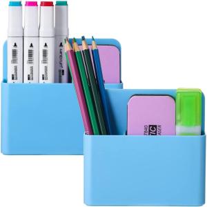 imageMagnetic Dry Erase Marker HolderPen and Eraser Holder for WhiteboardMagnet Pencil Cup Utility Storage Organizer for Office Refrigerator Locker and Metal Cabinets 2 Pack2p Magnetic pen holder Blue