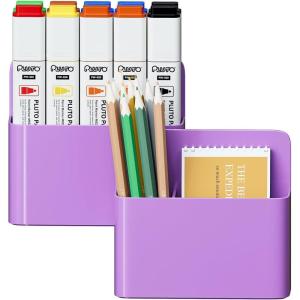 imageMagnetic Dry Erase Marker HolderPen and Eraser Holder for WhiteboardMagnet Pencil Cup Utility Storage Organizer for Office Refrigerator Locker and Metal Cabinets 2 PackPurple