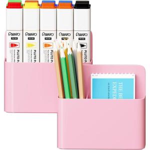 imageMagnetic Dry Erase Marker HolderPen and Eraser Holder for WhiteboardMagnet Pencil Cup Utility Storage Organizer for Office Refrigerator Locker and Metal Cabinets 2 PackPink