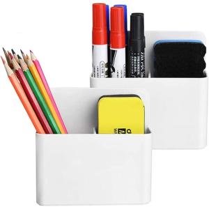 imageMagnetic Dry Erase Marker HolderPen and Eraser Holder for WhiteboardMagnet Pencil Cup Utility Storage Organizer for Office Refrigerator Locker and Metal Cabinets 2 Pack2 Pack