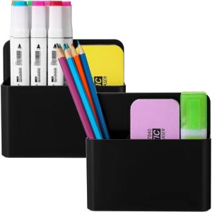 imageMagnetic Dry Erase Marker HolderPen and Eraser Holder for WhiteboardMagnet Pencil Cup Utility Storage Organizer for Office Refrigerator Locker and Metal Cabinets 2 Pack2p Magnetic pen holder  black