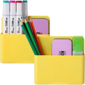 imageMagnetic Dry Erase Marker HolderPen and Eraser Holder for WhiteboardMagnet Pencil Cup Utility Storage Organizer for Office Refrigerator Locker and Metal Cabinets 2 Pack2p Magnetic pen holder Yellow