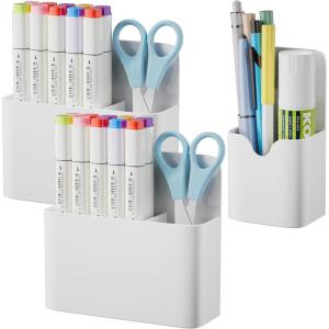imageMagnetic Dry Erase Marker HolderPen and Eraser Holder for WhiteboardMagnet Pencil Cup Utility Storage Organizer for Office Refrigerator Locker and Metal Cabinets 2 PackWhiteWhite