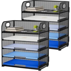 imageMarbrasse 5 Tier Paper Organizer Letter Tray Mesh Desk File Organizer with Handle Paper Sorter Desk Organizer for Home Office SuppliesBlack2 Pack 5 Tier  Black