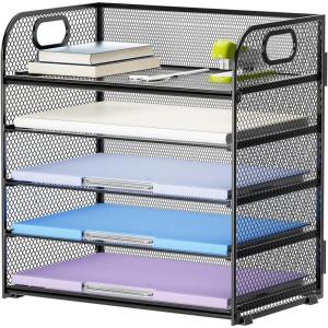 imageMarbrasse 5 Tier Paper Organizer Letter Tray Mesh Desk File Organizer with Handle Paper Sorter Desk Organizer for Home Office SuppliesBlack5 Tier  Black