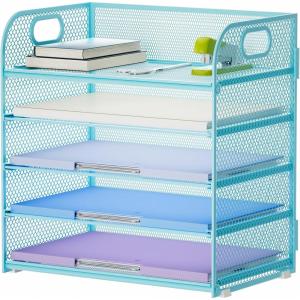 imageMarbrasse 5 Tier Paper Organizer Letter Tray Mesh Desk File Organizer with Handle Paper Sorter Desk Organizer for Home Office SuppliesBlack5 Tier  Blue