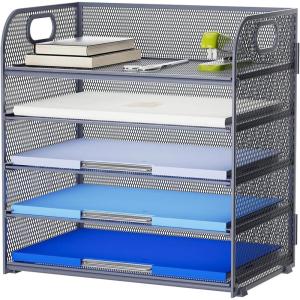 imageMarbrasse 5 Tier Paper Organizer Letter Tray Mesh Desk File Organizer with Handle Paper Sorter Desk Organizer for Home Office SuppliesBlack5 Tier  Grey