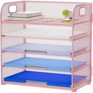 imageMarbrasse 5 Tier Paper Organizer Letter Tray Mesh Desk File Organizer with Handle Paper Sorter Desk Organizer for Home Office SuppliesBlack5 Tier  Pink