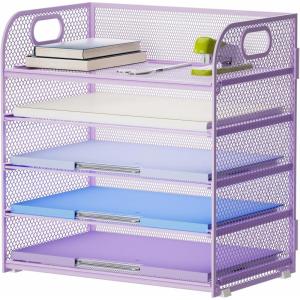 imageMarbrasse 5 Tier Paper Organizer Letter Tray Mesh Desk File Organizer with Handle Paper Sorter Desk Organizer for Home Office SuppliesBlack5 Tier  Purple