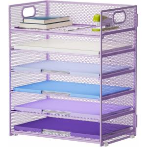 imageMarbrasse 6 Tier Paper Organizer Letter Tray  Mesh Desk File Organizer with Handle Paper Sorter Organizer for LetterA4 Office File Folder Holder  Black6 Tier  Purple