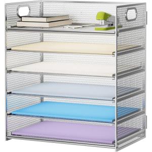 imageMarbrasse 6 Tier Paper Organizer Letter Tray  Mesh Desk File Organizer with Handle Paper Sorter Organizer for LetterA4 Office File Folder Holder  Black6 Tier  Silver