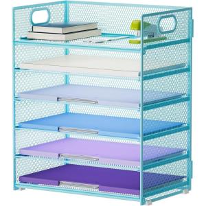 imageMarbrasse 6 Tier Paper Organizer Letter Tray  Mesh Desk File Organizer with Handle Paper Sorter Organizer for LetterA4 Office File Folder Holder  Black6 Tier  Blue
