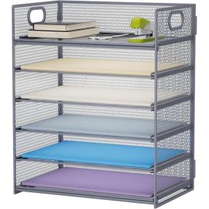 imageMarbrasse 6 Tier Paper Organizer Letter Tray  Mesh Desk File Organizer with Handle Paper Sorter Organizer for LetterA4 Office File Folder Holder  Black6 Tier  Grey