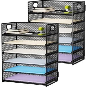 imageMarbrasse 6 Tier Paper Organizer Letter Tray  Mesh Desk File Organizer with Handle Paper Sorter Organizer for LetterA4 Office File Folder Holder  Black2 Pack 6 Tier  Black