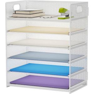 imageMarbrasse 6 Tier Paper Organizer Letter Tray  Mesh Desk File Organizer with Handle Paper Sorter Organizer for LetterA4 Office File Folder Holder  Black6 Tier  White
