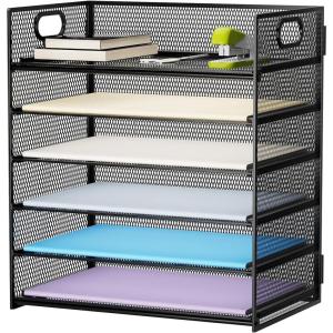imageMarbrasse 6 Tier Paper Organizer Letter Tray  Mesh Desk File Organizer with Handle Paper Sorter Organizer for LetterA4 Office File Folder Holder  Black6 Tier  Black
