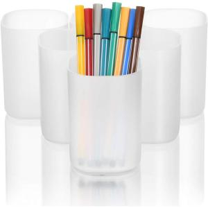 imageMarbrasse Desk Organizer  6Pcs Pen Holder Cup StoragePen Organizer Stationery Caddy for Office School Home Supplies Translucent White