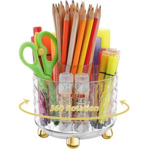 imageMarbrasse Desk Organizer 360Degree Rotating Pen Pencil Holder for Desk Desk Organizers and Accessories with 5 Compartments Pencil Organizer Transparent gold edgeTransparent gold edge