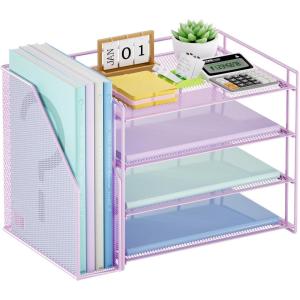 imageMarbrasse Desk Organizer and Accessories4Tier Paper Letter Tray Organizer with File HolderDesk Accessories ampamp Workspace Desktop Organizers for School Home Office Desk Supplies BlackPurple