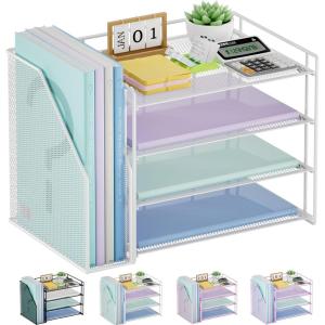 imageMarbrasse Desk Organizer and Accessories4Tier Paper Letter Tray Organizer with File HolderDesk Accessories ampamp Workspace Desktop Organizers for School Home Office Desk Supplies BlackWhite