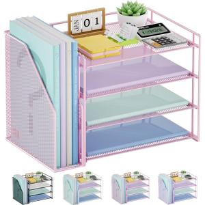 imageMarbrasse Desk Organizer and Accessories4Tier Paper Letter Tray Organizer with File HolderDesk Accessories ampamp Workspace Desktop Organizers for School Home Office Desk Supplies BlackPink