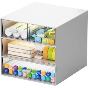 imageMarbrasse Desk Organizer with 6 Drawers 3 Tier Stackable Storage Drawers Plastic Makeup Storage Office Organizers and Storage Desk Storage Box for Office School HomeWhite  4 Drawers