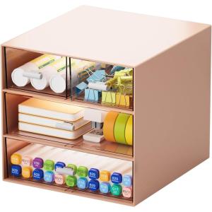 imageMarbrasse Desk Organizer with 6 Drawers 3 Tier Stackable Storage Drawers Plastic Makeup Storage Office Organizers and Storage Desk Storage Box for Office School HomePink  4 Drawers