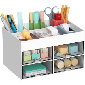 imageMarbrasse Pen Organizer with 4 Drawer MultiFunctional Pencil Holder for Desk Desk Organizers and Accessories with 4 Compartments  Drawer for Office Art Supplies WhitePen Holder 4 DrawerWhite