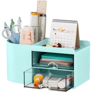imageMarbrasse Pen Organizer with 4 Drawer MultiFunctional Pencil Holder for Desk Desk Organizers and Accessories with 4 Compartments  Drawer for Office Art Supplies WhitePen Holder 2 Drawer Blue03