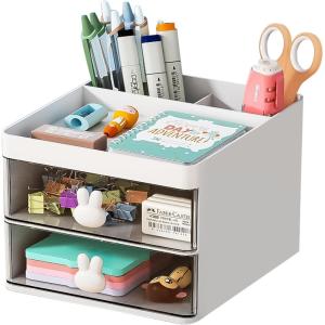 imageMarbrasse Pen Organizer with 4 Drawer MultiFunctional Pencil Holder for Desk Desk Organizers and Accessories with 4 Compartments  Drawer for Office Art Supplies WhiteWhite