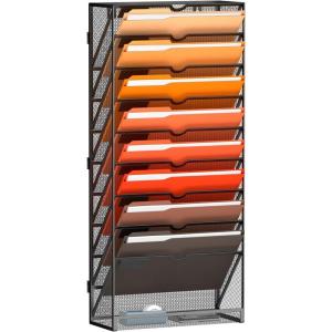imageMarbrasse Wall File Holder 10Tier Hanging Wall File Organizer for Papers Files Clipboard ampamp Magazine Organizer Wall Mount File Holder Great for Office Home Black10 tier  black