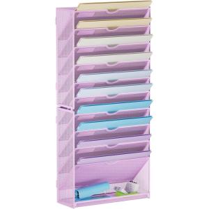 imageMarbrasse Wall File Holder 10Tier Hanging Wall File Organizer for Papers Files Clipboard ampamp Magazine Organizer Wall Mount File Holder Great for Office Home Black11 tier  Purple