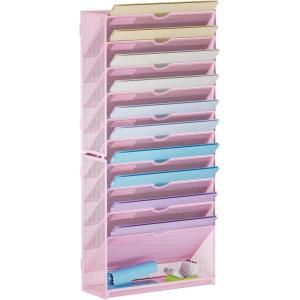 imageMarbrasse Wall File Holder 10Tier Hanging Wall File Organizer for Papers Files Clipboard ampamp Magazine Organizer Wall Mount File Holder Great for Office Home Black11 tier  Pink