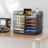 imageMarbrasse 8 Tier Desktop Literature Organizer Mesh Paper Organizer Desk Organizers File Sorter Mail Center Paper Storage Cabinet Classroom Keepers Mailbox for Office Home School BlackLiterature Organizer with Drawer7 tier