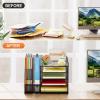 imageMarbrasse Desk Organizer with File Holder 5Tier Paper Letter Tray Organizer Mesh Desk Organizers and Accessories with Magazine Holder Desktop Organizer and Storage for Office Supplies BlackBlack