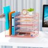 imageMarbrasse Desk Organizer with File Holder 5Tier Paper Letter Tray Organizer Mesh Desk Organizers and Accessories with Magazine Holder Desktop Organizer and Storage for Office Supplies BlackDesk Organizer File Holder NoDrawer R