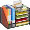 imageMarbrasse Desk Organizer with File Holder 5Tier Paper Letter Tray Organizer Mesh Desk Organizers and Accessories with Magazine Holder Desktop Organizer and Storage for Office Supplies BlackBlack