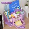 imageMarbrasse Mesh Desk Organizer Pen Organizer with 2 Drawer MultiFunctional Pencil Holder for Desk Desk Organizers and Accessories with 5 Compartments  Drawer for Office Art Supplies BlackPurple