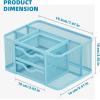 imageMarbrasse Mesh Desk Organizer Pen Organizer with 2 Drawer MultiFunctional Pencil Holder for Desk Desk Organizers and Accessories with 5 Compartments  Drawer for Office Art Supplies BlackBlue