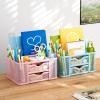 imageMarbrasse Mesh Desk Organizer Pen Organizer with 2 Drawer MultiFunctional Pencil Holder for Desk Desk Organizers and Accessories with 5 Compartments  Drawer for Office Art Supplies BlackBlue